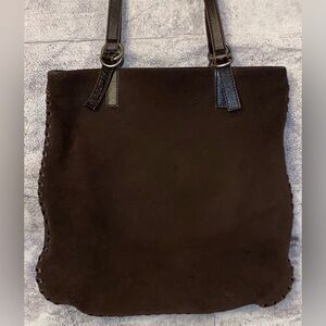 Ralph Ralph Lauren Whipstitch Brushed Suede Leather Hobo Tote Shoulder Bag Vntg